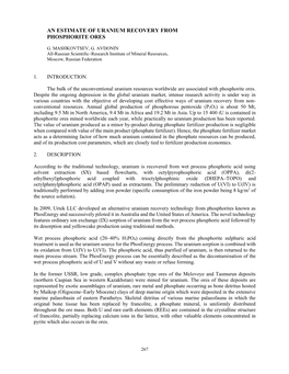 An Estimate of Uranium Recovery from Phosphorite Ores