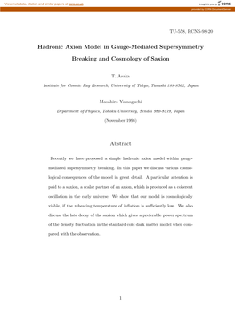 Hadronic Axion Model in Gauge-Mediated Supersymmetry