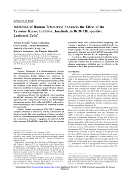 Inhibition of Human Telomerase Enhances the Effect of the Tyrosine Kinase Inhibitor, Imatinib, in BCR-ABL-Positive Leukemia Cells1