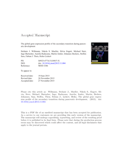 The Global Gene Expression Profile of the Secondary Transition During Pancreatic Development