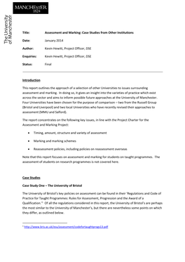 Assessment and Marking: Case Studies from Other Institutions