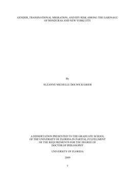 Gender, Transnational Migration, and Hiv Risk Among the Garinagu of Honduras and New York City