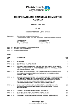 Corporate and Financial Committee Agenda