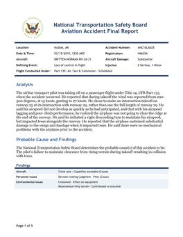 National Transportation Safety Board Aviation Accident Final Report