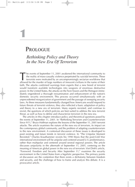 PROLOGUE Rethinking Policy and Theory in the New Era of Terrorism