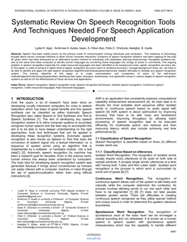 Systematic Review on Speech Recognition Tools and Techniques Needed for Speech Application Development