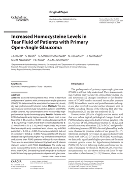 Increased Homocysteine Levels in Tear Fluid of Patients with Primary Open-Angle Glaucoma