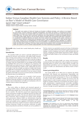 Indian Versus Canadian Health Care Systems