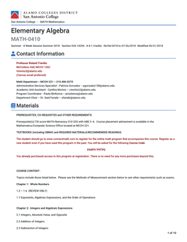 Elementary Algebra &gt; Syllabus