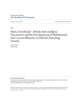 British Anti-Smallpox Vaccination and the Development of Multifaceted Anti-Vaccine Rhetoric on Internet Parenting Forums Marta B