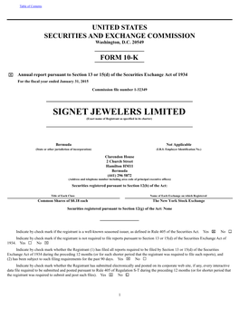 SIGNET JEWELERS LIMITED (Exact Name of Registrant As Specified in Its Charter)