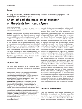 Chemical and Pharmacological Research on the Plants from Genus Ajuga