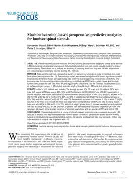 Machine Learning–Based Preoperative Predictive Analytics for Lumbar Spinal Stenosis