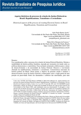 Aspetos Históricos Do Processo De Criação Da Justiça Eleitoral No Brasil: Republicanismo, Tenentismo E Coronelismo