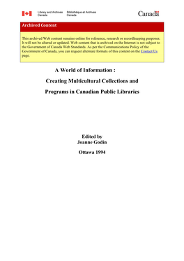 Creating Multicultural Collections and Programs in Canadian Public Libraries