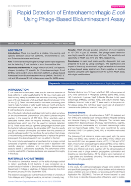 Rapid Detection of Enterohaemorrhagic E.Coli Using