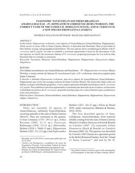 Taxonomic Novelties in Southern Brazilian Amaryllidaceae – Iv: Hippeastrum Correiense (Bury) Worsley, the Correct Name of the Famous H