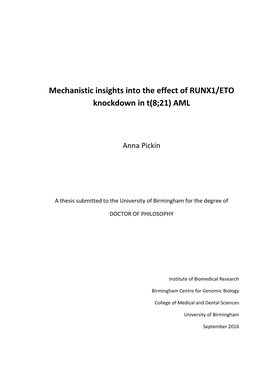 Mechanistic Insights Into the Effect of RUNX1/ETO Knockdown in T(8;21) AML