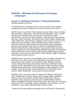 Biological Pathways Exchange Language Level 3, Release Version 1 Documentation