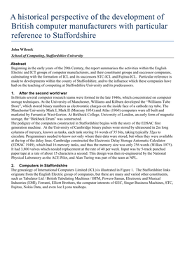 A Historical Perspective of the Development of British Computer Manufacturers with Particular Reference to Staffordshire