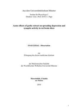 Aus Dem Universitätsklinikum Münster Acute Effects of Garlic Extract On