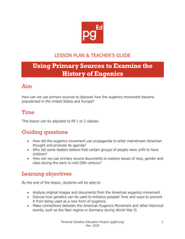 Using Primary Sources to Examine the History of Eugenics