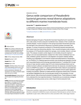 Genus-Wide Comparison of Pseudovibrio Bacterial Genomes Reveal Diverse Adaptations to Different Marine Invertebrate Hosts