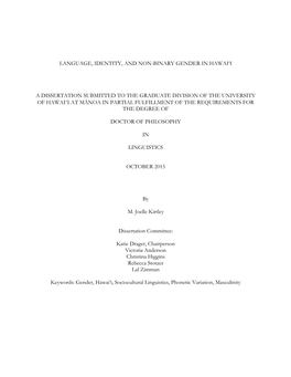 Language, Identity, and Non-Binary Gender in Hawai'i (PDF)