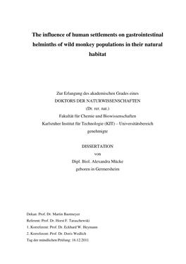 The Influence of Human Settlements on Gastrointestinal Helminths of Wild Monkey Populations in Their Natural Habitat