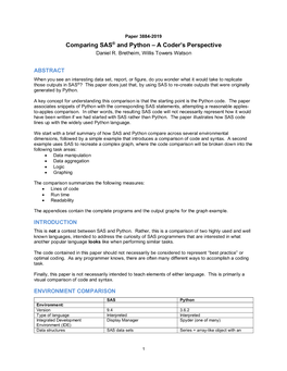 Comparing SAS® and Python – a Coder's Perspective