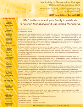 JSMC Invites You and Your Family to Celebrate Paryushan Mahaparva