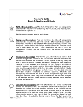 Teacher's Guide Grade 5: Weather and Climate