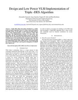 Design and Low Power VLSI Implementation of Triple -DES Algorithm