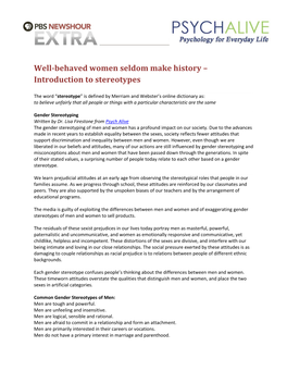 Well-Behaved Women Seldom Make History – Introduction to Stereotypes