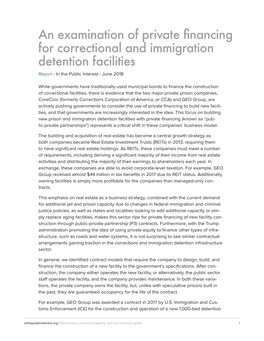 An Examination of Private Financing for Correctional and Immigration Detention Facilities Report · in the Public Interest · June 2018