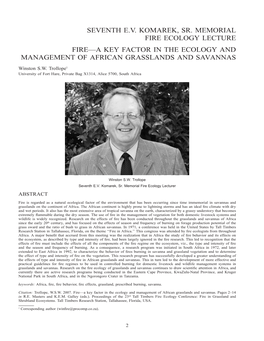 Seventh E.V. Komarek, Sr. Memorial Fire Ecology Lecture Fire—A Key Factor in the Ecology and Management of African Grasslands and Savannas