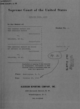 41 Vs ) 1 ) OKLAHOMA, ET AL, } 3 3 Respondents ) 3 3 ------■ -) to 3 the CHEROKEE NATION OR TRIBE ) 11 of INDIANS in OKLAHOMA, } 3 12 Petitioner ) ) No