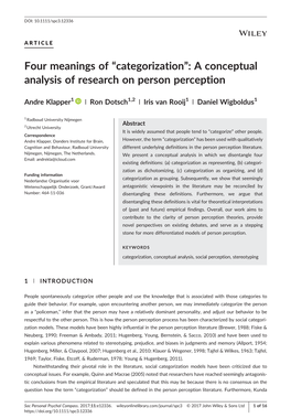 Four Meanings of Categorization: a Conceptual Analysis of Research on Person Perception