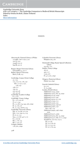 The Cambridge Companion to Medieval British Manuscripts Edited by Orietta Da Rold , Elaine Treharne Index More Information