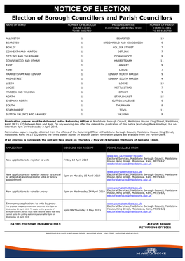 NOTICE of ELECTION Election of Borough Councillors and Parish Councillors