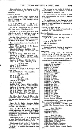 THE LONDON GAZETTE, 4 JULY, 1919. 8395 the Notification in the Gazette of 27Th the Surname of 2Nd Lt