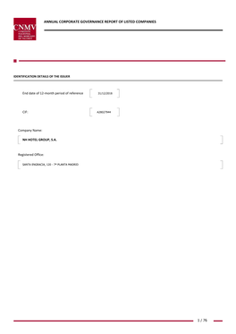 Annual Corporate Governance Report for 2018, Drawn up by the Company’S Management, to the External Auditor for Review