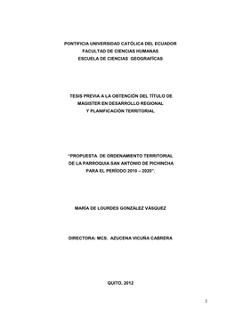 Pontificia Universidad Católica Del Ecuador Facultad De Ciencias Humanas Escuela De Ciencias Geografícas