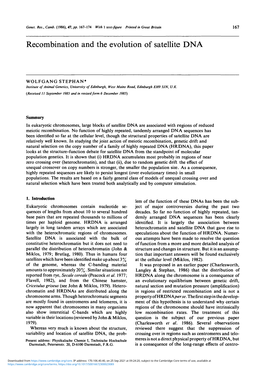 Recombination and the Evolution of Satellite DNA