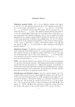 Valuation Theory Algebraic Number Fields: Let Α Be an Algebraic Number