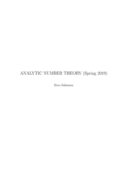 ANALYTIC NUMBER THEORY (Spring 2019)