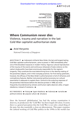 Where Communism Never Dies Violence, Trauma and Narration in the Last Cold War Capitalist Authoritarian State