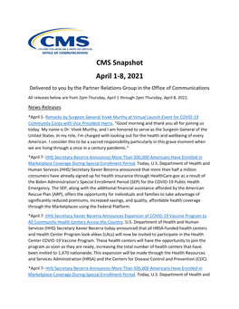 CMS Snapshot April 1-8, 2021 (PDF)