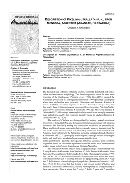DESCRIPTION of PIKELINIA USPALLATA SP. N., from MENDOZA, ARGENTINA (ARANEAE, FILISTATIDAE) Cristian J. Grismado