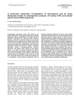 Apiaceae) Based on Phylogenetic Analyses of Nuclear (ITS) and Plastid (Rps16 Intron) DNA Sequences